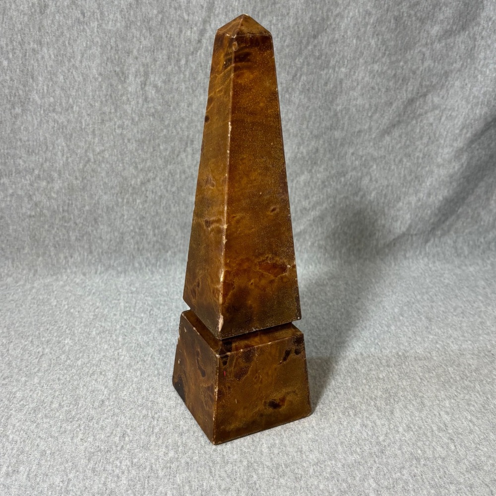 Vintage Brown Marbled Stone Obelisk Statue 10in Tower Pedestal Dark Academia